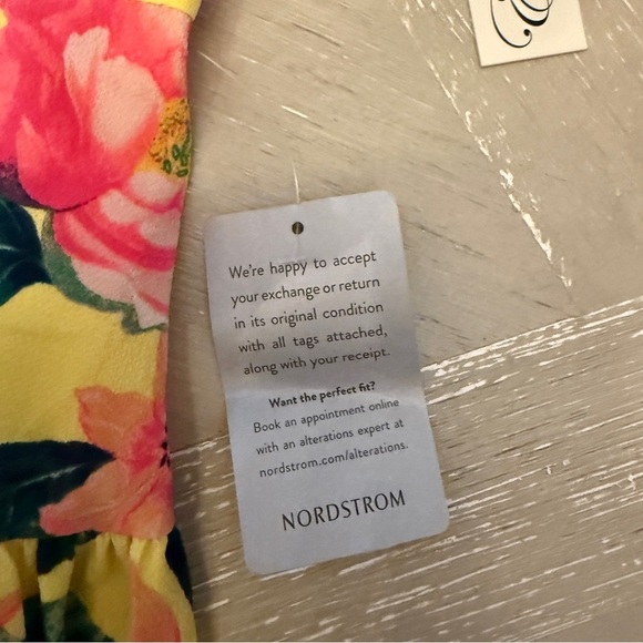 Eliza J Yellow and Pink Tiered Ruffled Sundress Mock Neck Bow - Picture 4 of 8